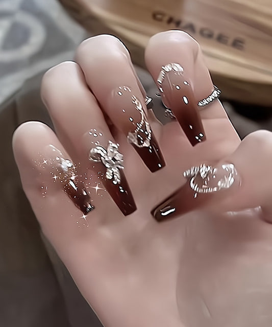 バタフライ チェーン グラデーション ロング ネイルチップ