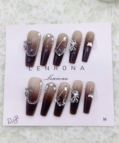 バタフライ チェーン グラデーション ロング ネイルチップ