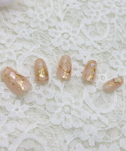 シェル×ラメ クリア フレンチ スクエア ネイルチップ