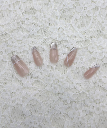 パール ライン ラメ フレンチ ネイルチップ