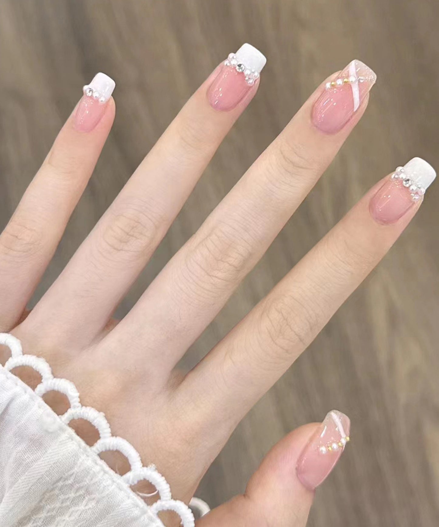クロス パール スクエア フレンチ ネイルチップ