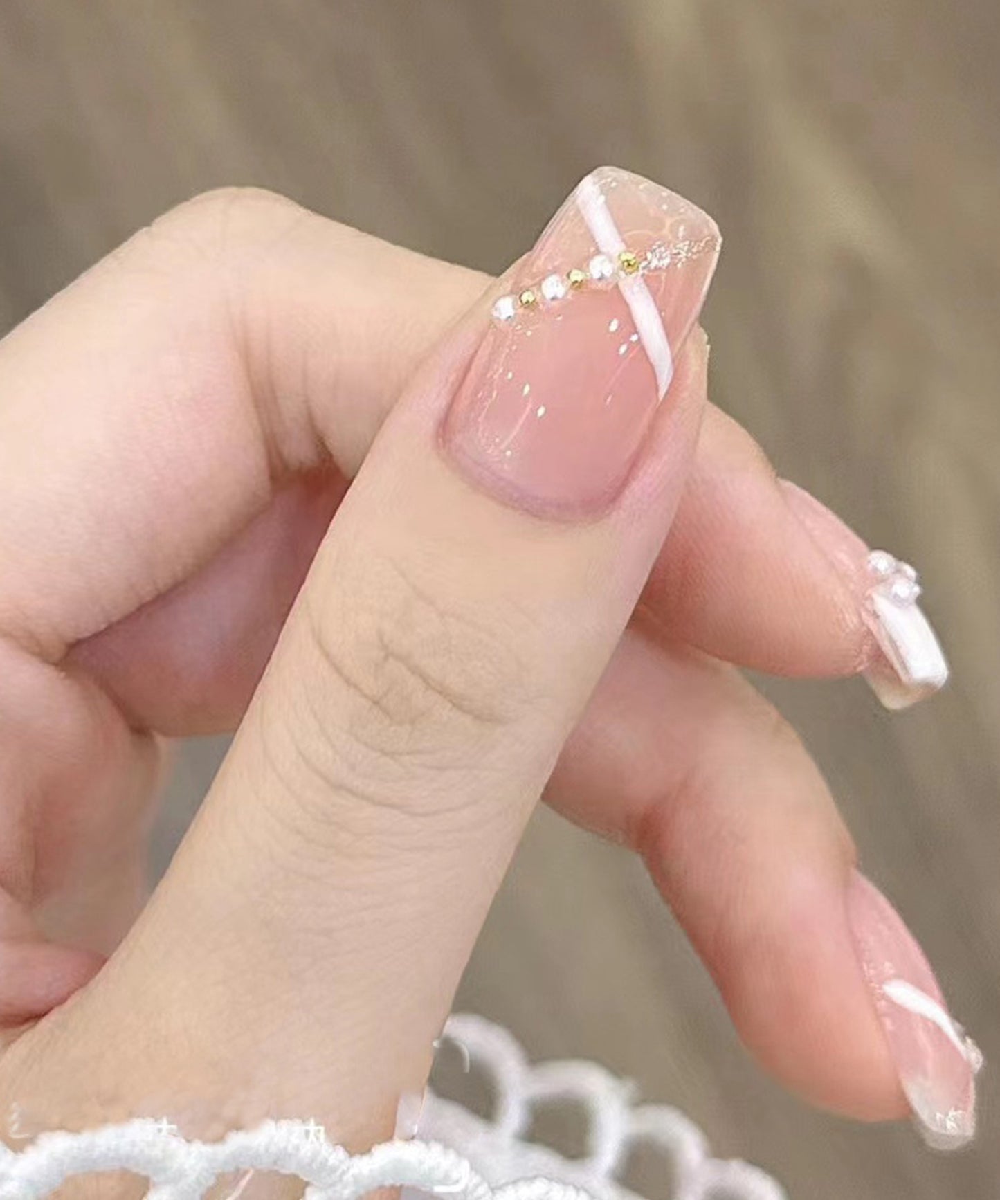 クロス パール スクエア フレンチ ネイルチップ