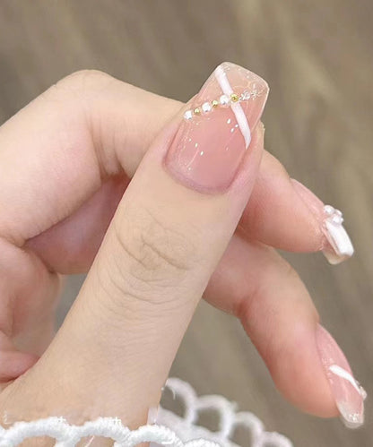 クロス パール スクエア フレンチ ネイルチップ