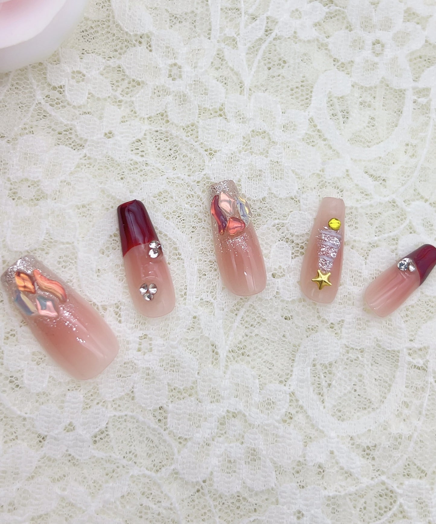 ツリー×ビジュー クリア フレンチ ネイルチップ
