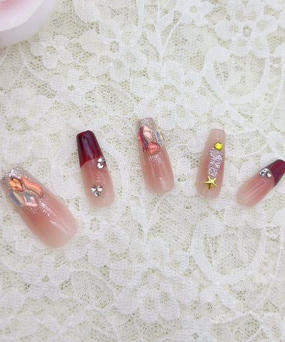 ツリー×ビジュー クリア フレンチ ネイルチップ