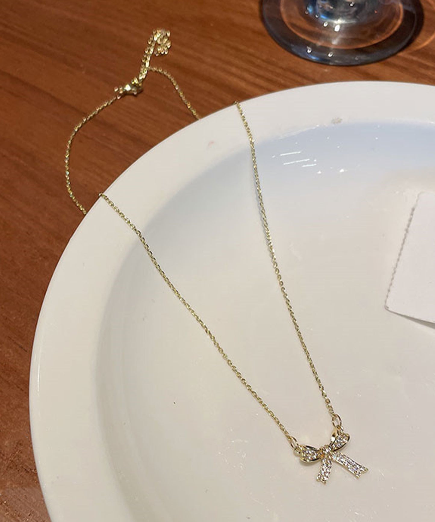 プチ リボン ビジュー チェーン ネックレス