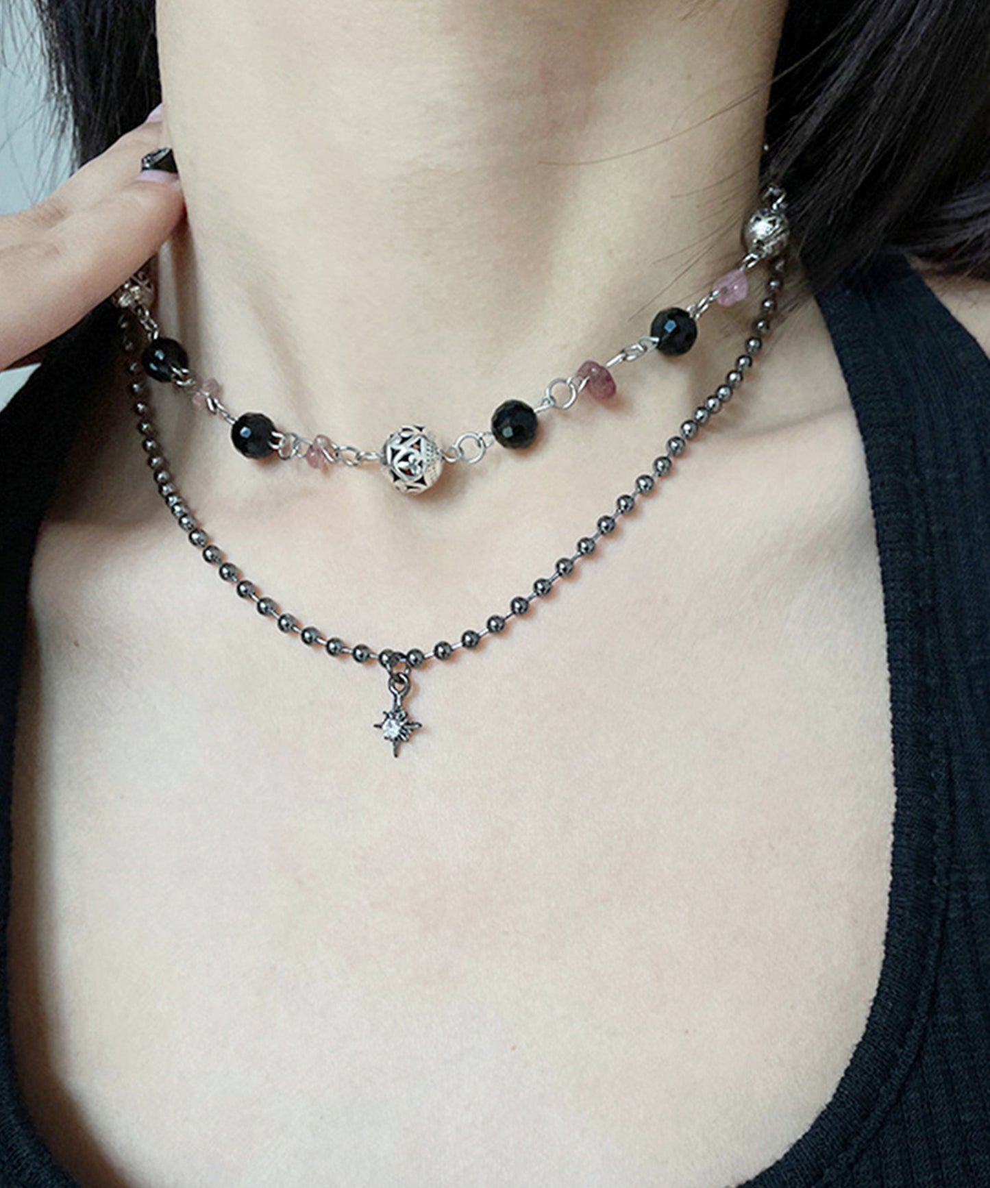 【2点セット】 バラエティ ストーン ビーズ ネックレス