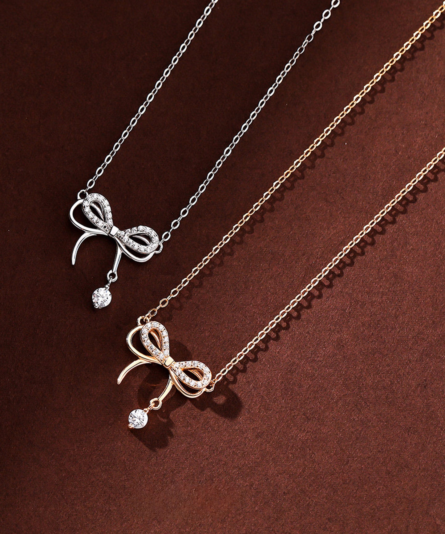 ビジュー付き ダブル リボン チェーン ネックレス