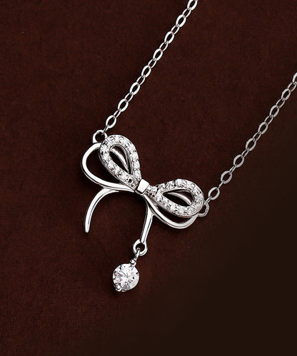 ビジュー付き ダブル リボン チェーン ネックレス