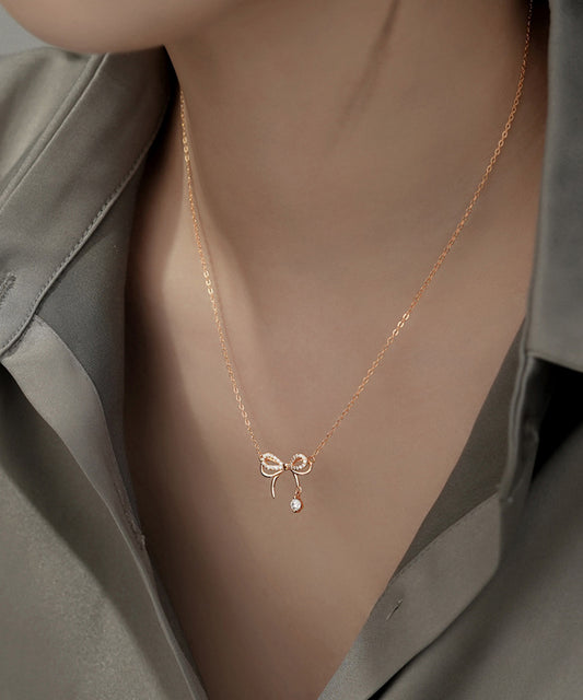 ビジュー付き ダブル リボン チェーン ネックレス