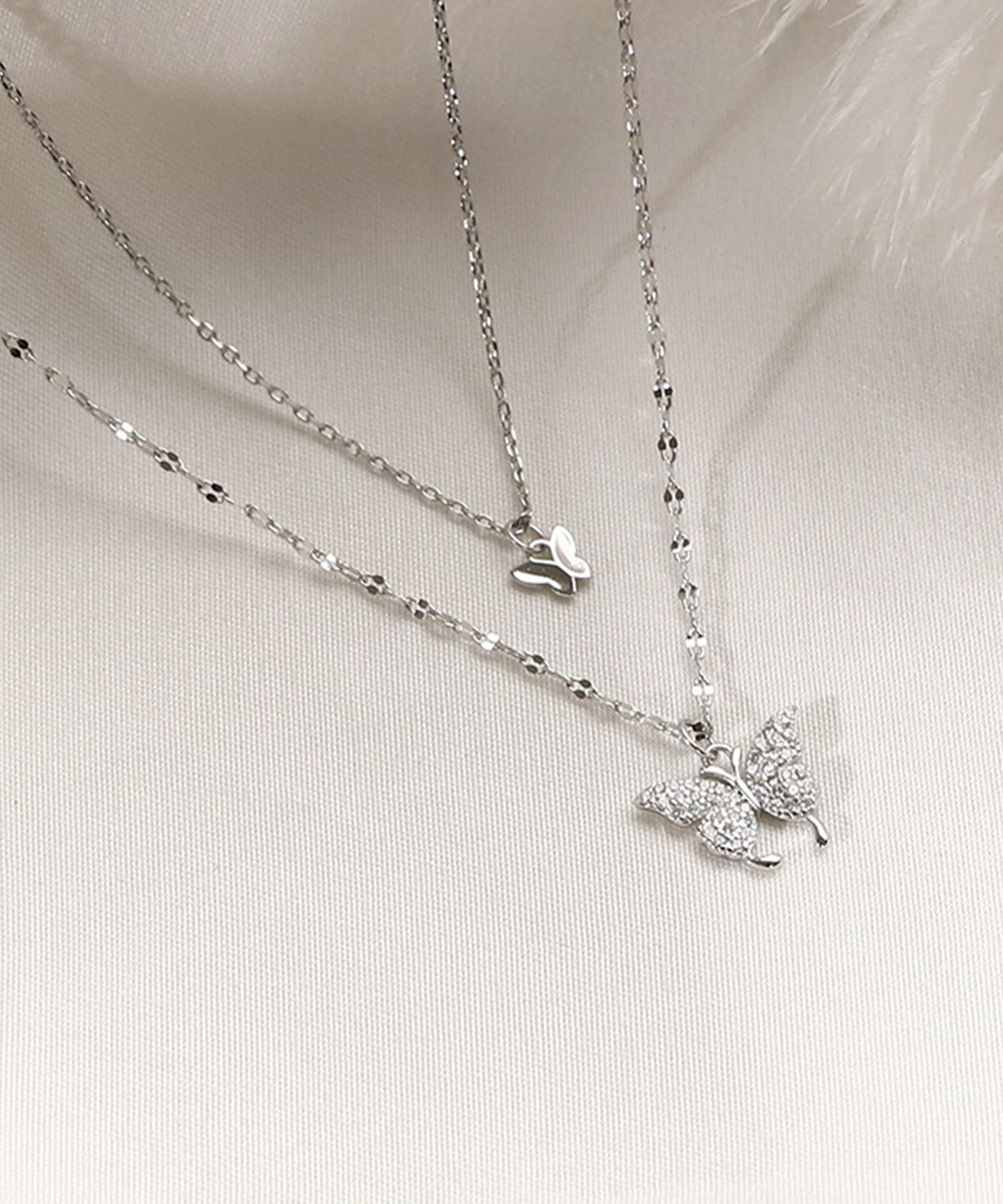 ビジュー バタフライ チェーン 2連 ネックレス