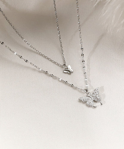 ビジュー バタフライ チェーン 2連 ネックレス