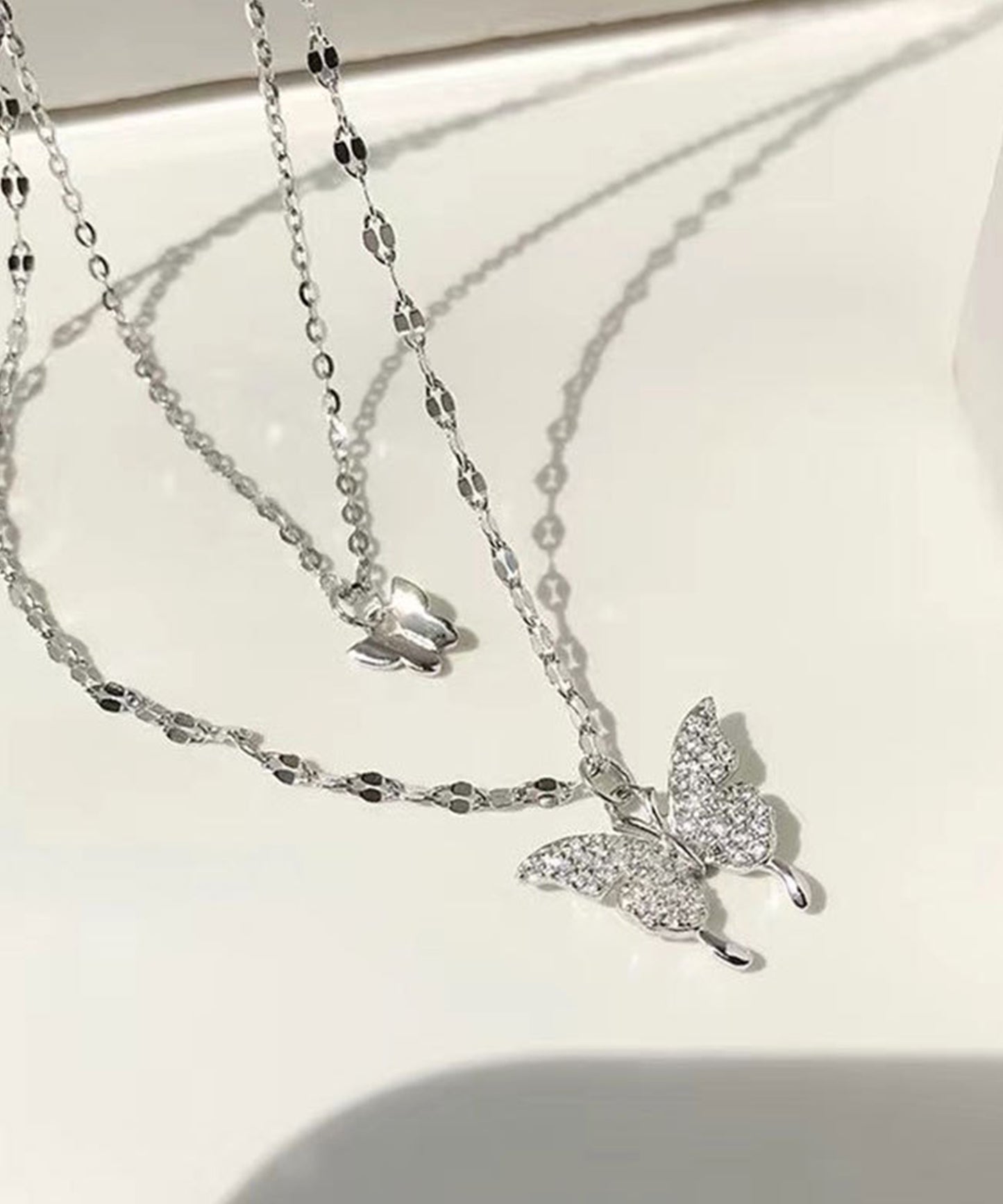 ビジュー バタフライ チェーン 2連 ネックレス