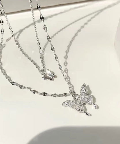 ビジュー バタフライ チェーン 2連 ネックレス