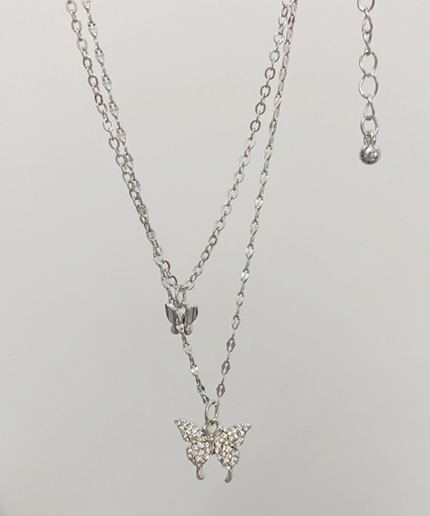 ビジュー バタフライ チェーン 2連 ネックレス