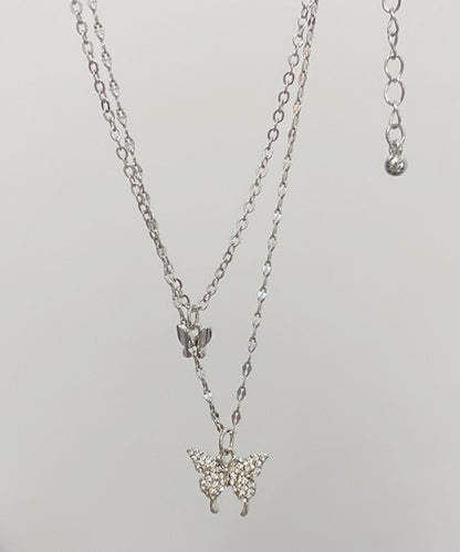 ビジュー バタフライ チェーン 2連 ネックレス