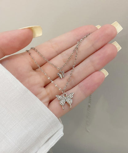 ビジュー バタフライ チェーン 2連 ネックレス