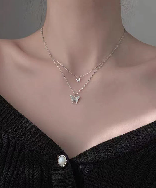 ビジュー バタフライ チェーン 2連 ネックレス