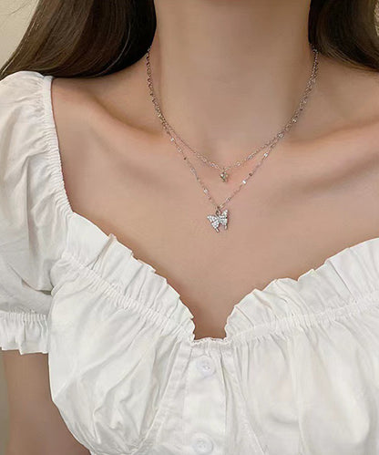 ビジュー バタフライ チェーン 2連 ネックレス