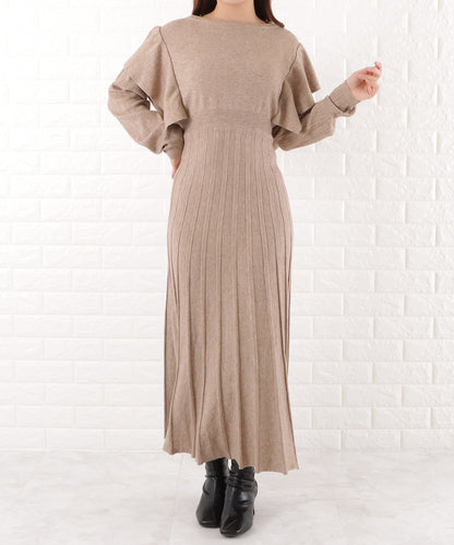ショルダーフリル切替ニットワンピース