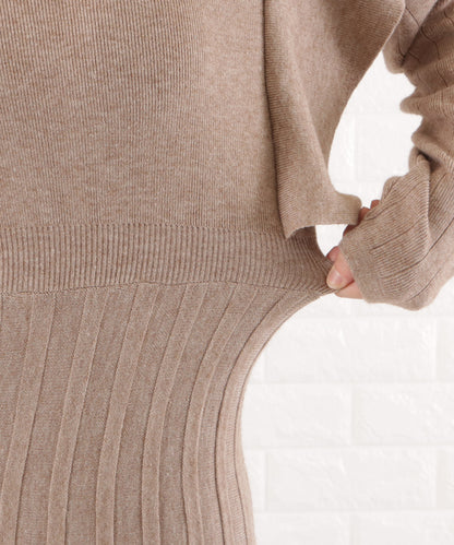 ショルダーフリル切替ニットワンピース