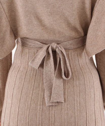 ショルダーフリル切替ニットワンピース