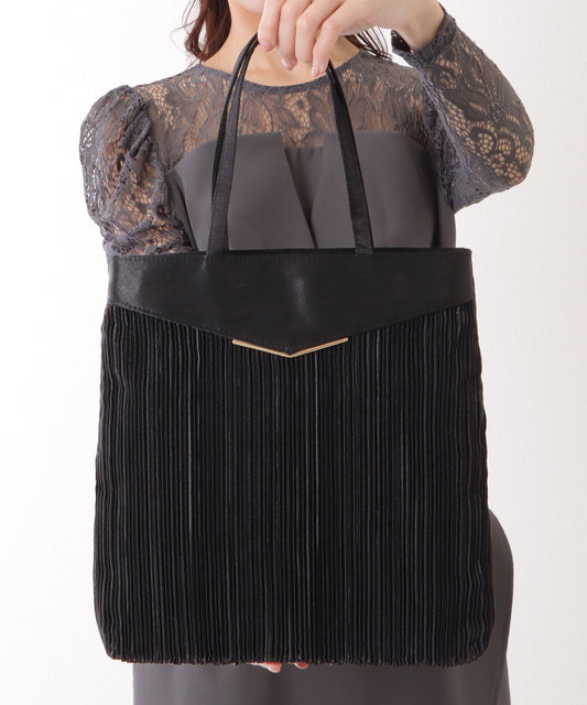 サテン プリーツ 薄型 トート バッグ