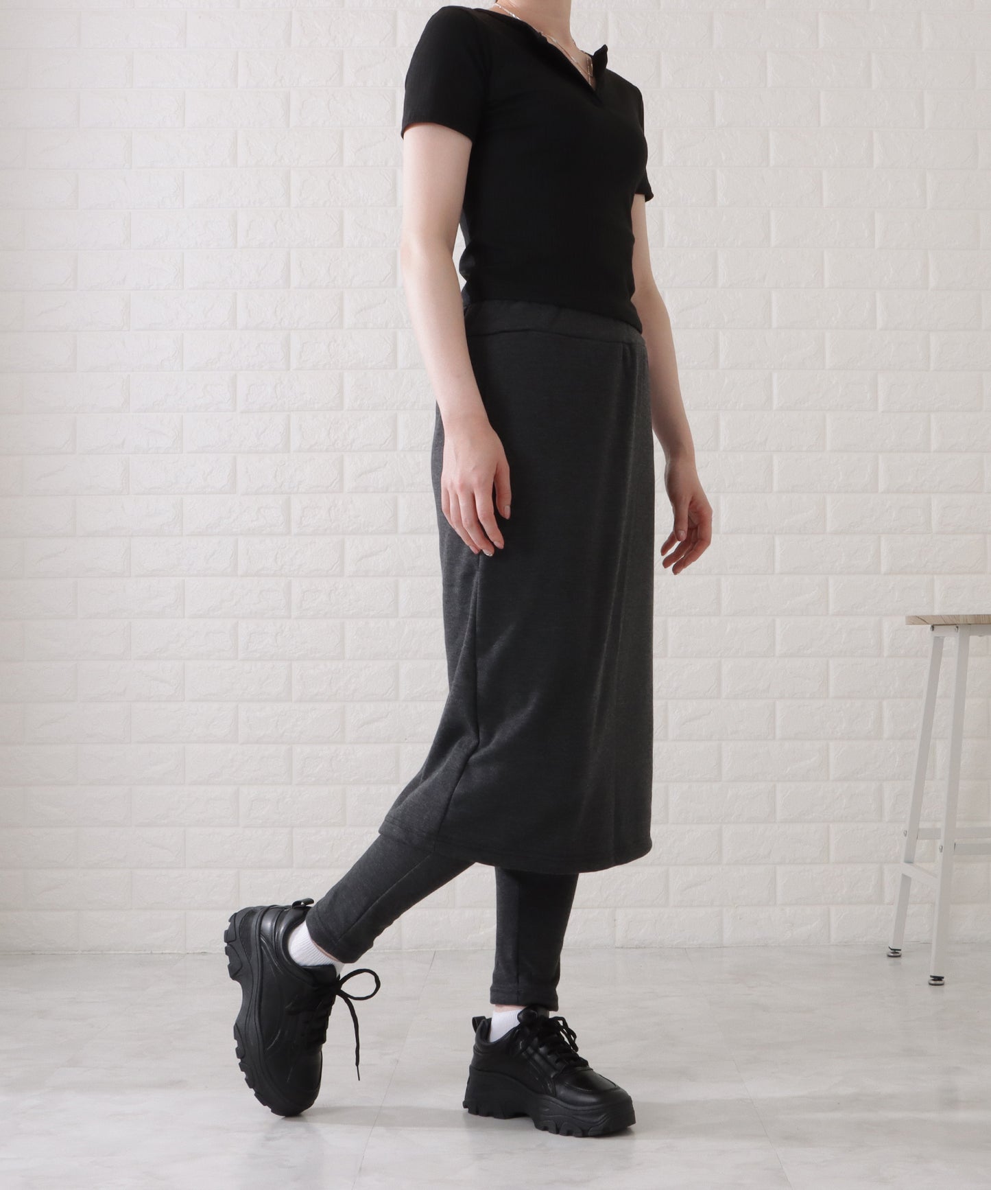 シンプルストレッチニットスカート付きレギンス