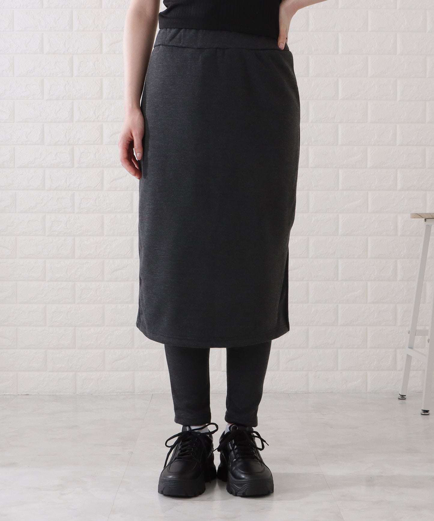 シンプルストレッチニットスカート付きレギンス