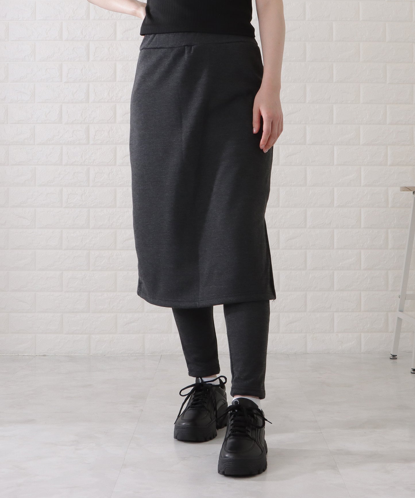 シンプルストレッチニットスカート付きレギンス