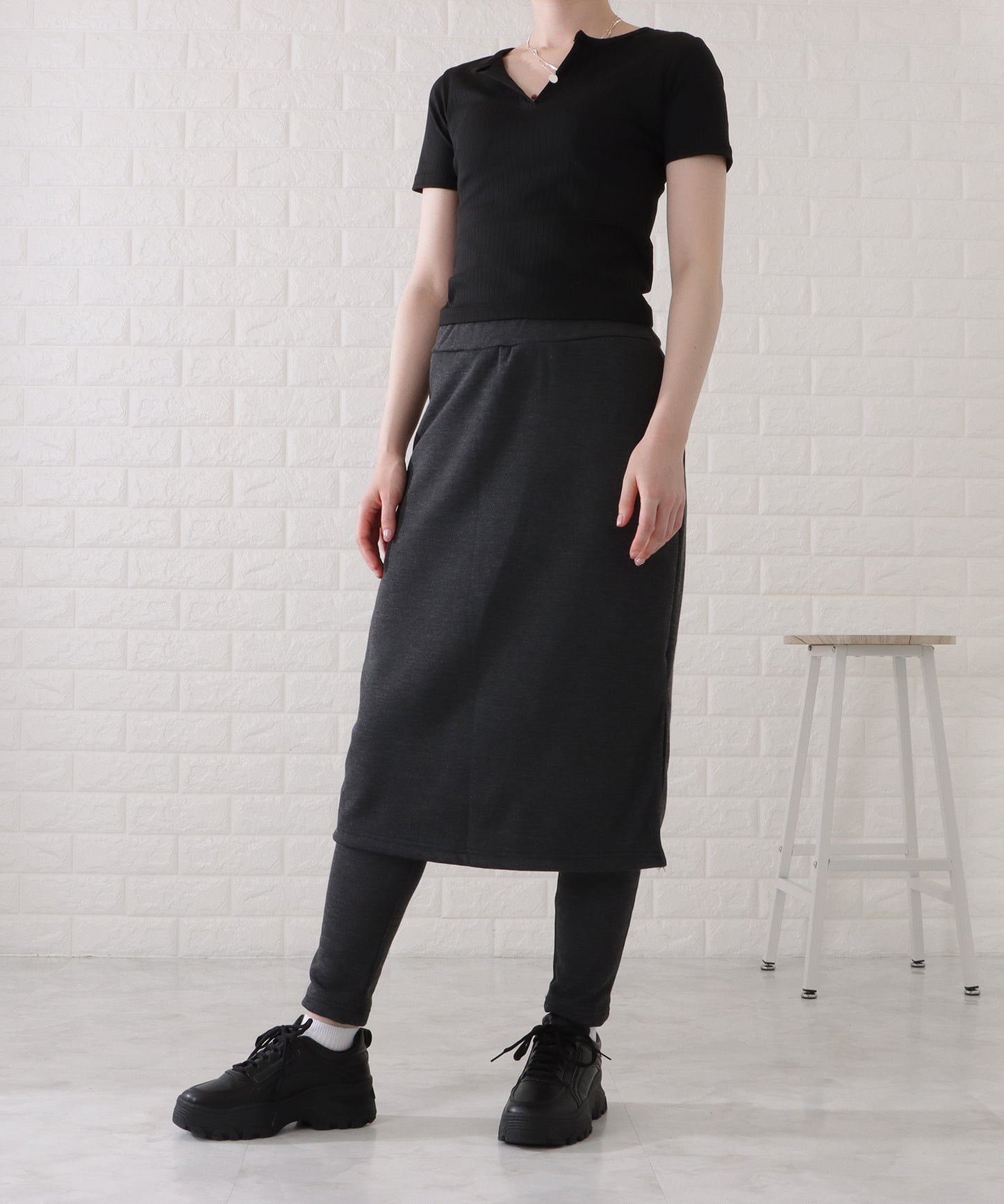 シンプルストレッチニットスカート付きレギンス