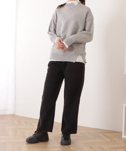 ハイウエストダブルボタンタックワイドパンツ