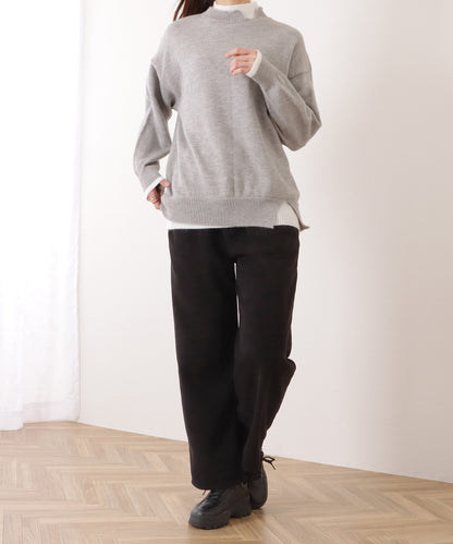 ハイウエストダブルボタンタックワイドパンツ