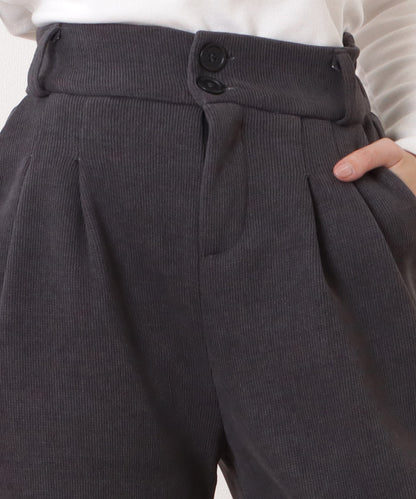 ハイウエストダブルボタンタックワイドパンツ