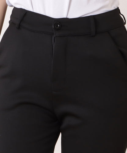 裏起毛ハイウエストストレッチストレートパンツ