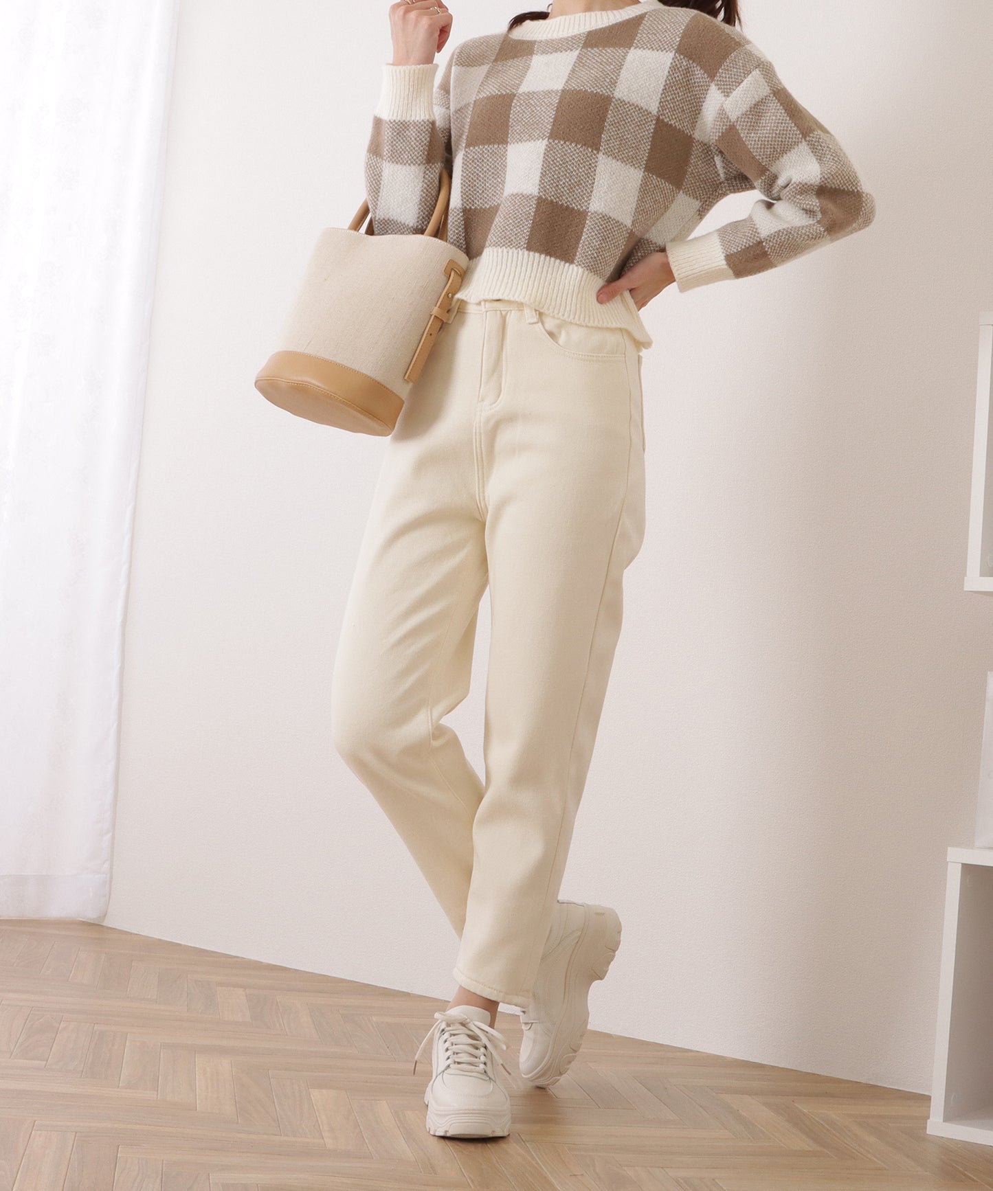 選べる2タイプ ハイウエストストレートデニムパンツ