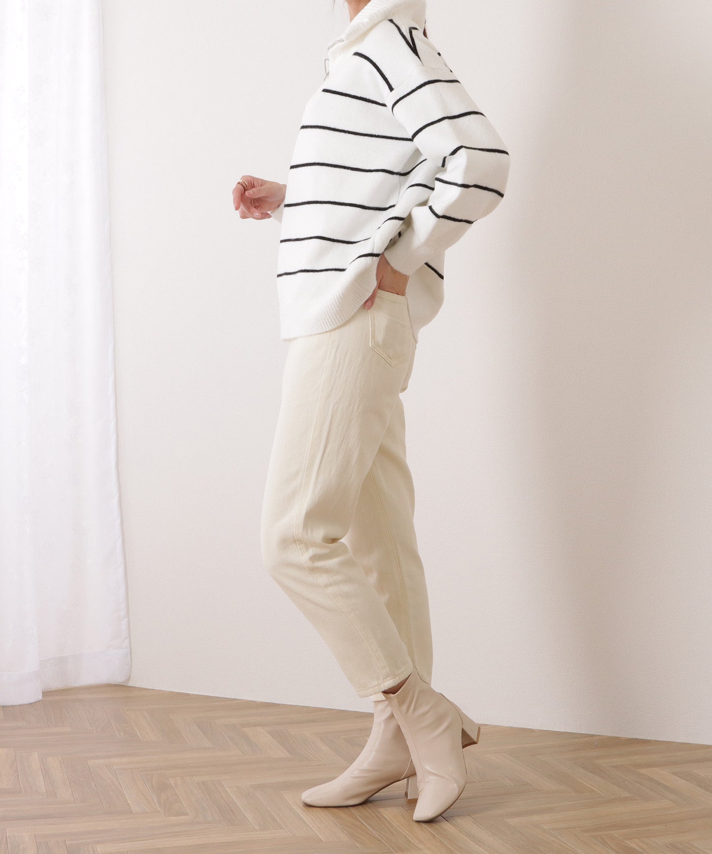 選べる2タイプ ハイウエストストレートデニムパンツ