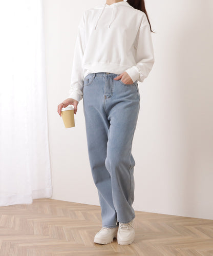 裏シャギーハイウエストボリュームデニムパンツ
