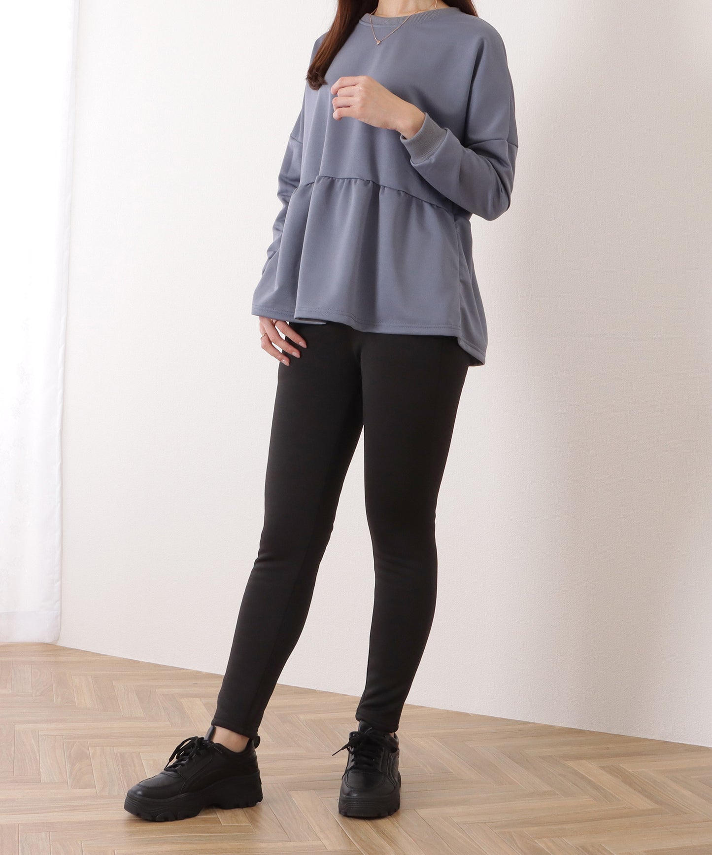裏シャギーハイウエストストレッチパンツ