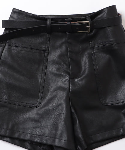 ベルト付き ハイウエスト ショート パンツ