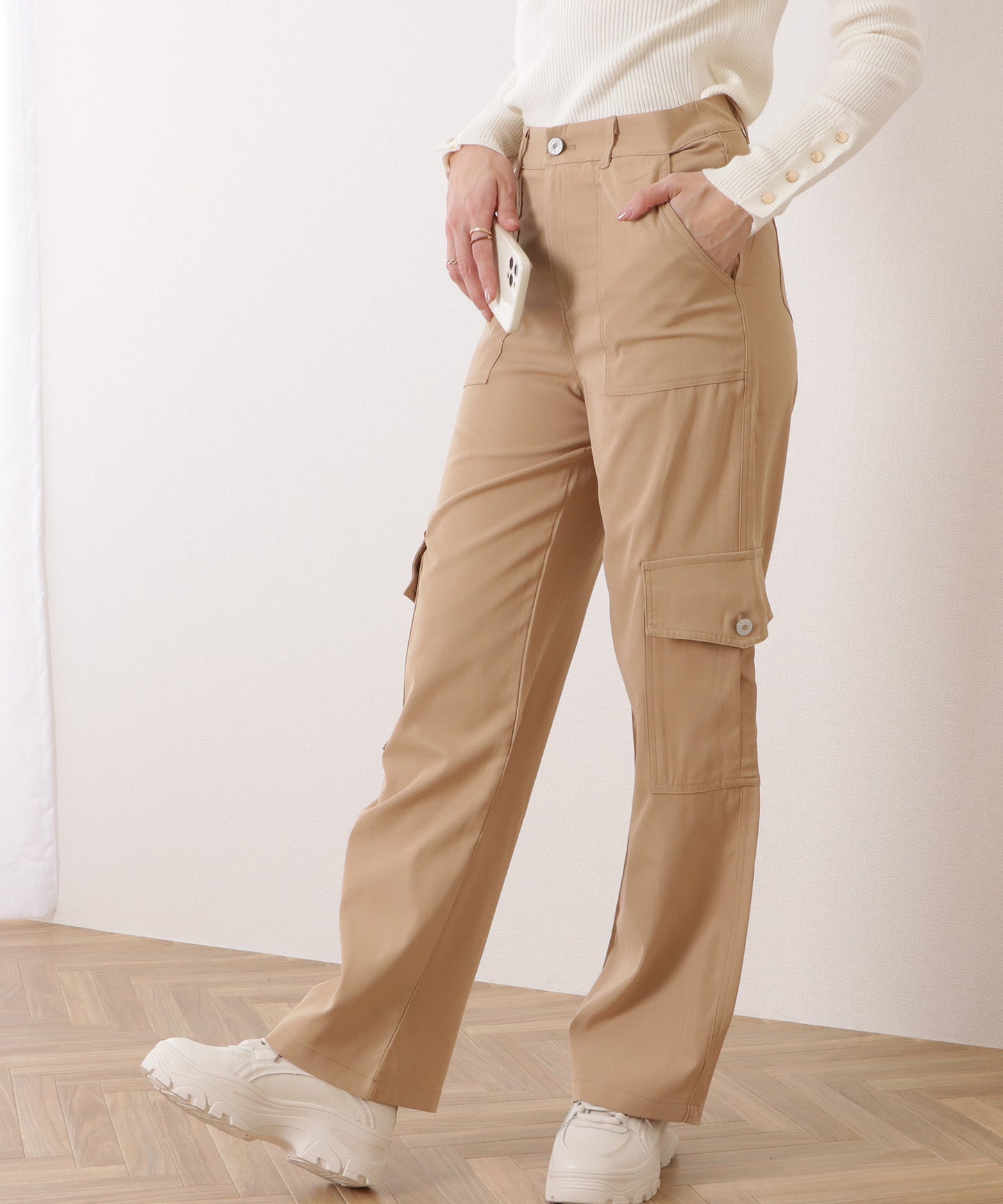 ハイウエスト ルーズ フィット ストレート カーゴ パンツ