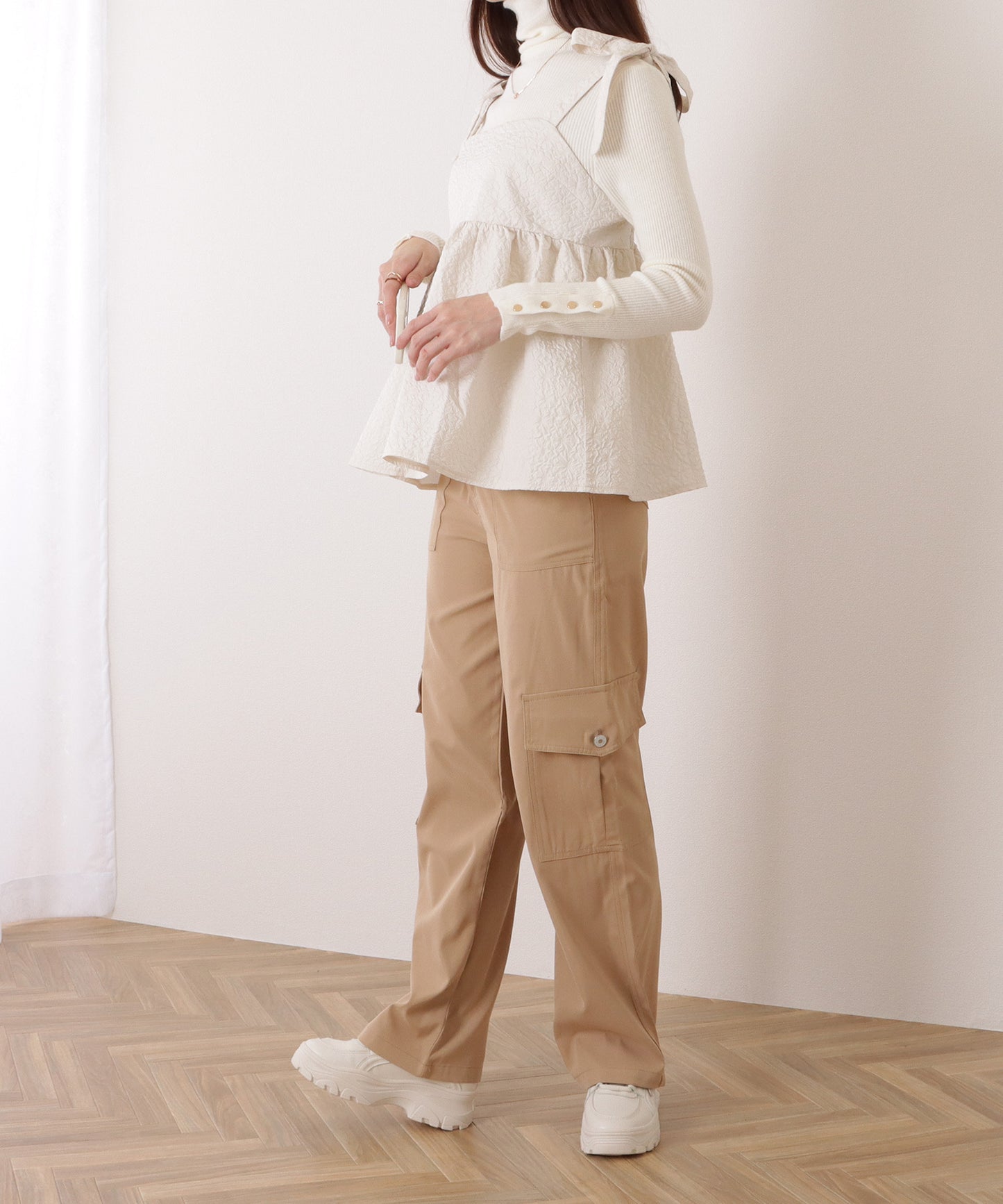 ハイウエスト ルーズ フィット ストレート カーゴ パンツ