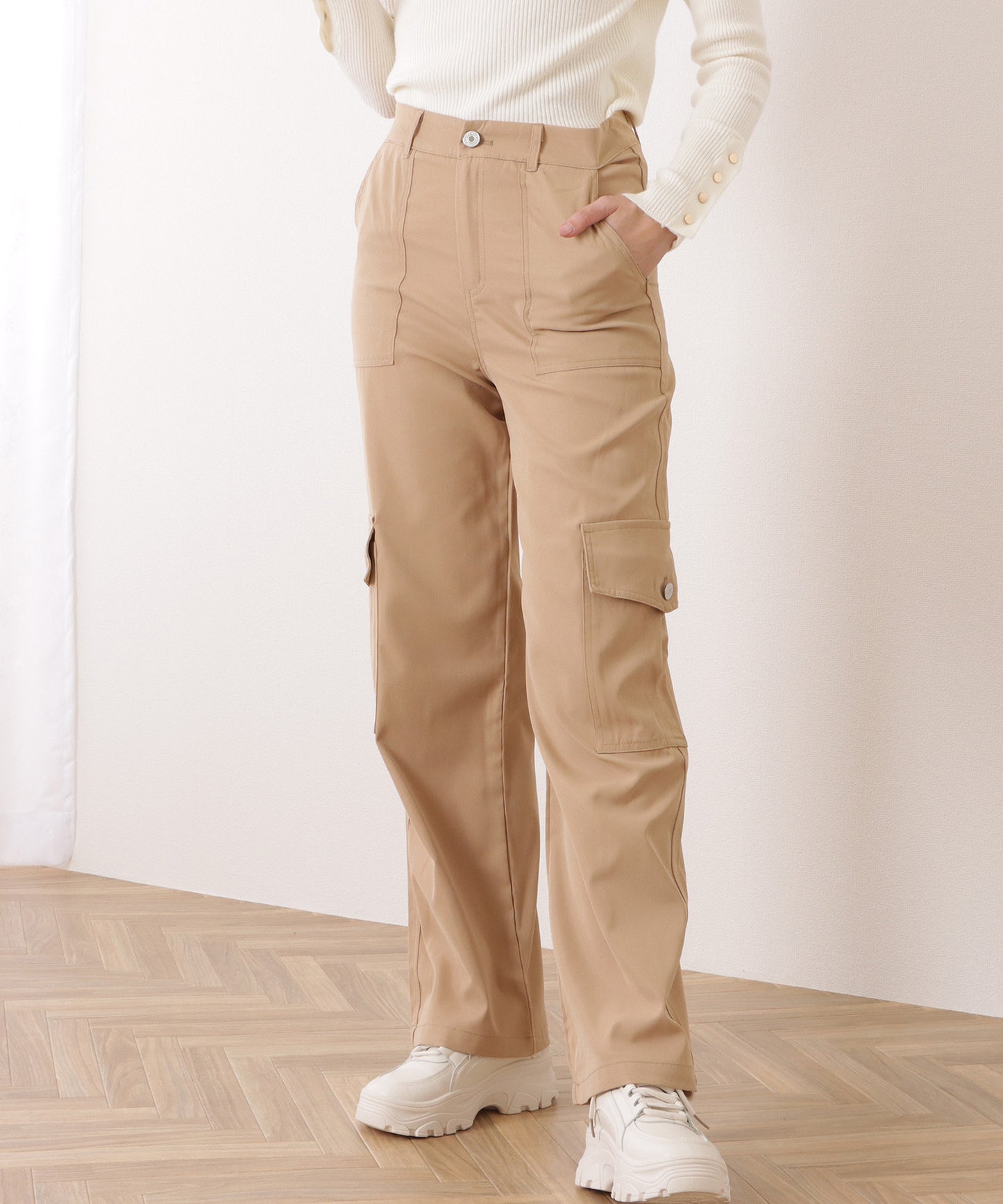 ハイウエスト ルーズ フィット ストレート カーゴ パンツ