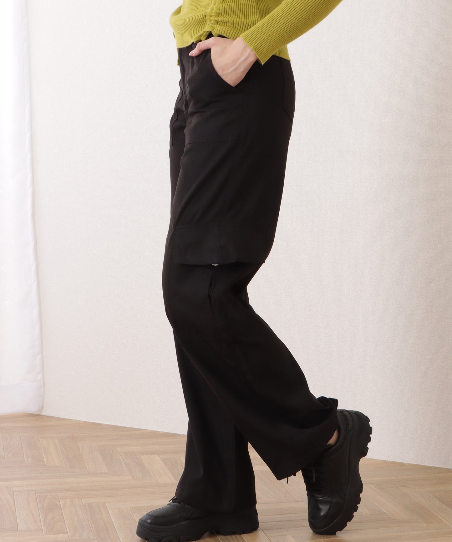 ハイウエスト ルーズ フィット ストレート カーゴ パンツ