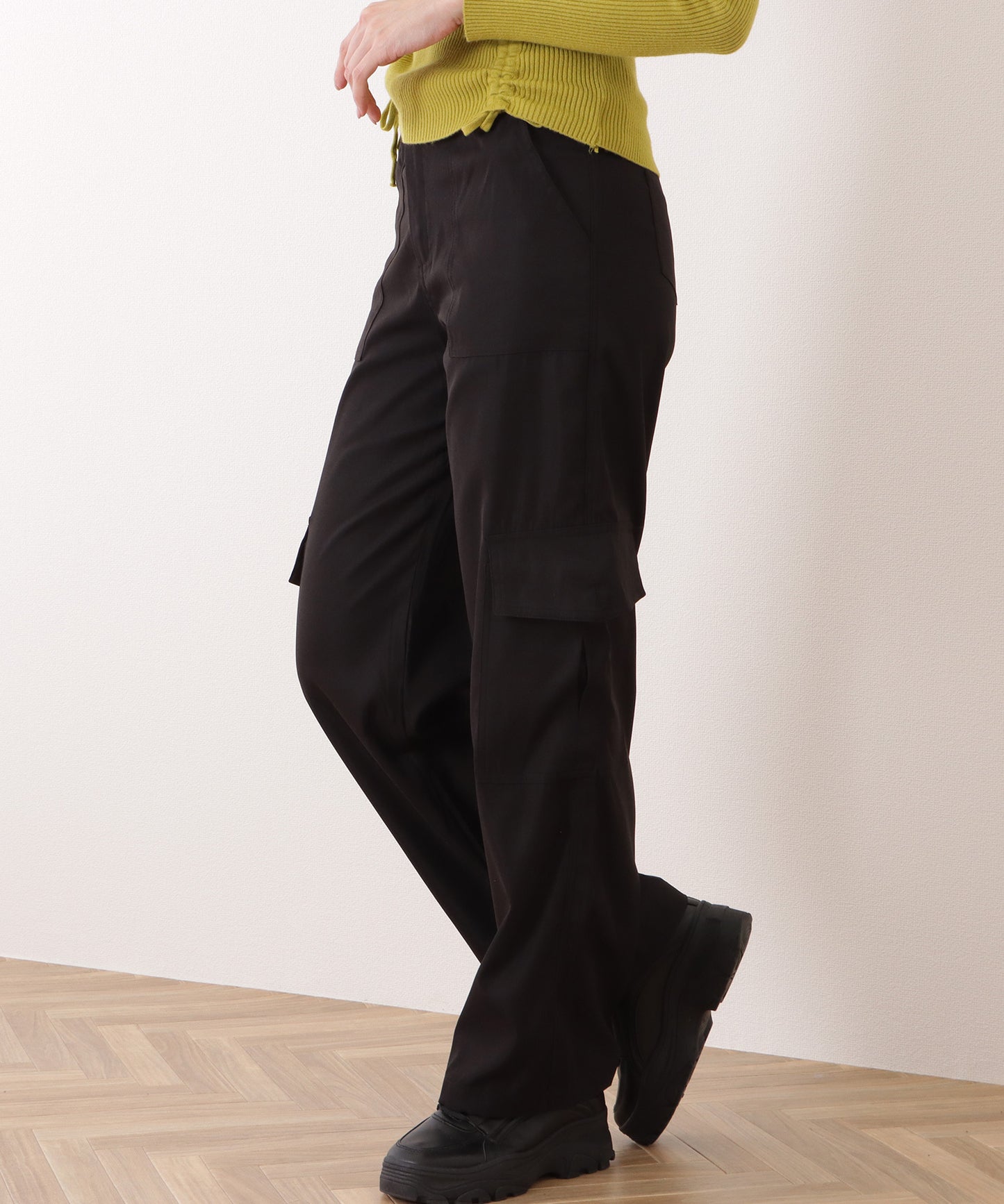 ハイウエスト ルーズ フィット ストレート カーゴ パンツ