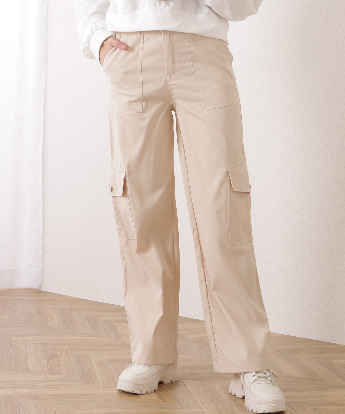 ハイウエスト ルーズ フィット ストレート カーゴ パンツ