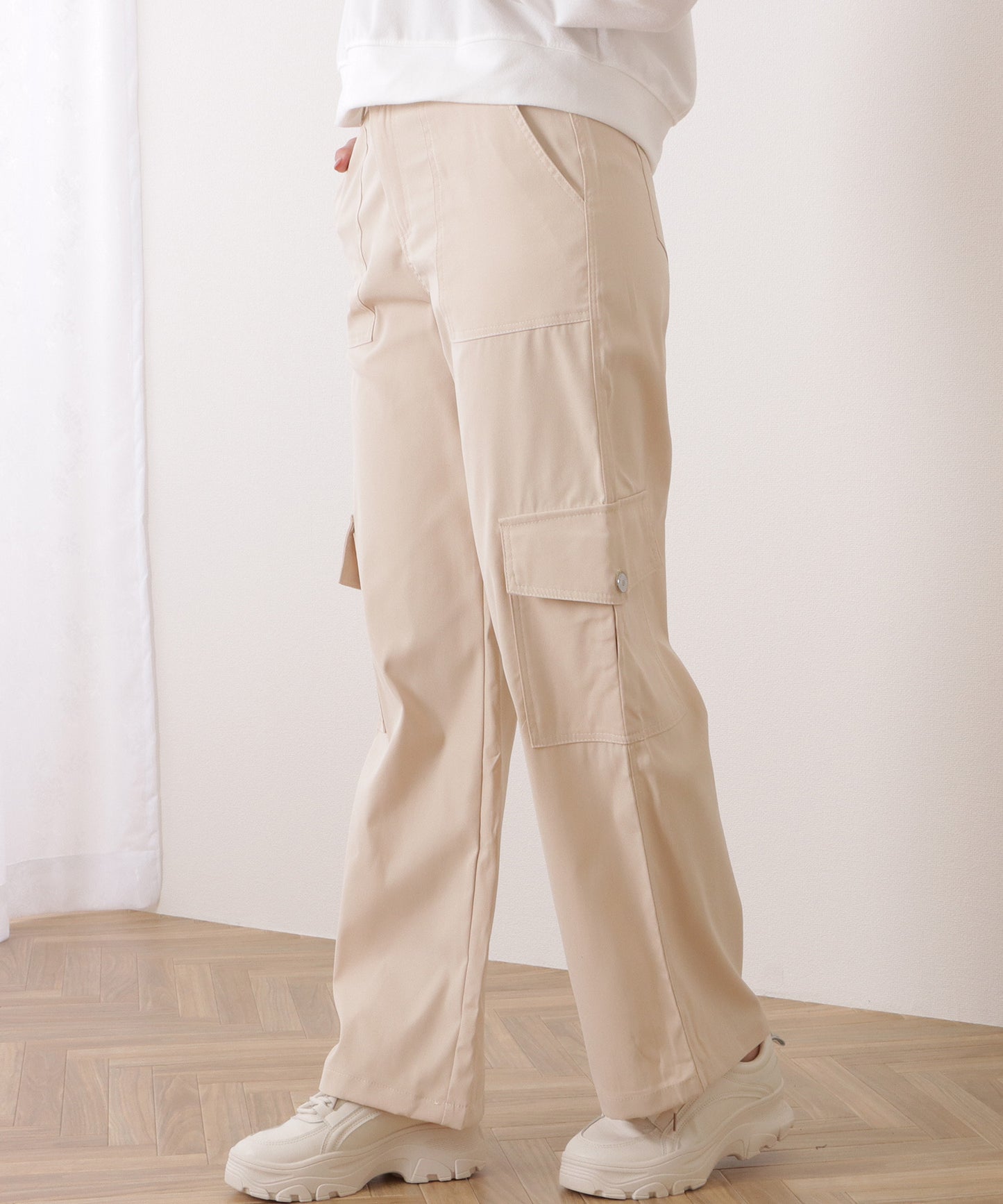 ハイウエスト ルーズ フィット ストレート カーゴ パンツ