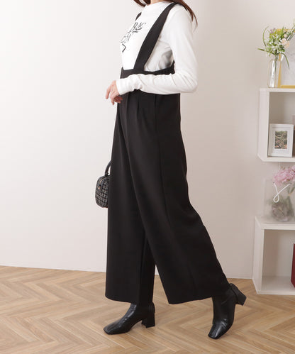 ハイウエスト タック入り ワイド サロペット パンツ