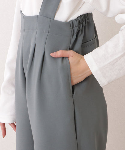 ハイウエスト タック入り ワイド サロペット パンツ
