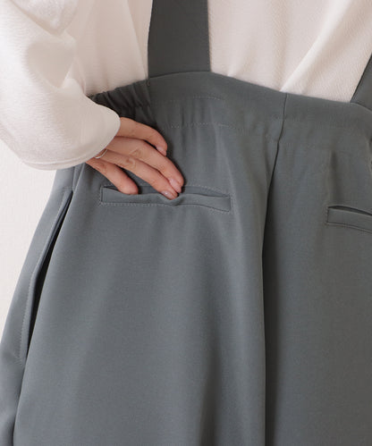 ハイウエスト タック入り ワイド サロペット パンツ
